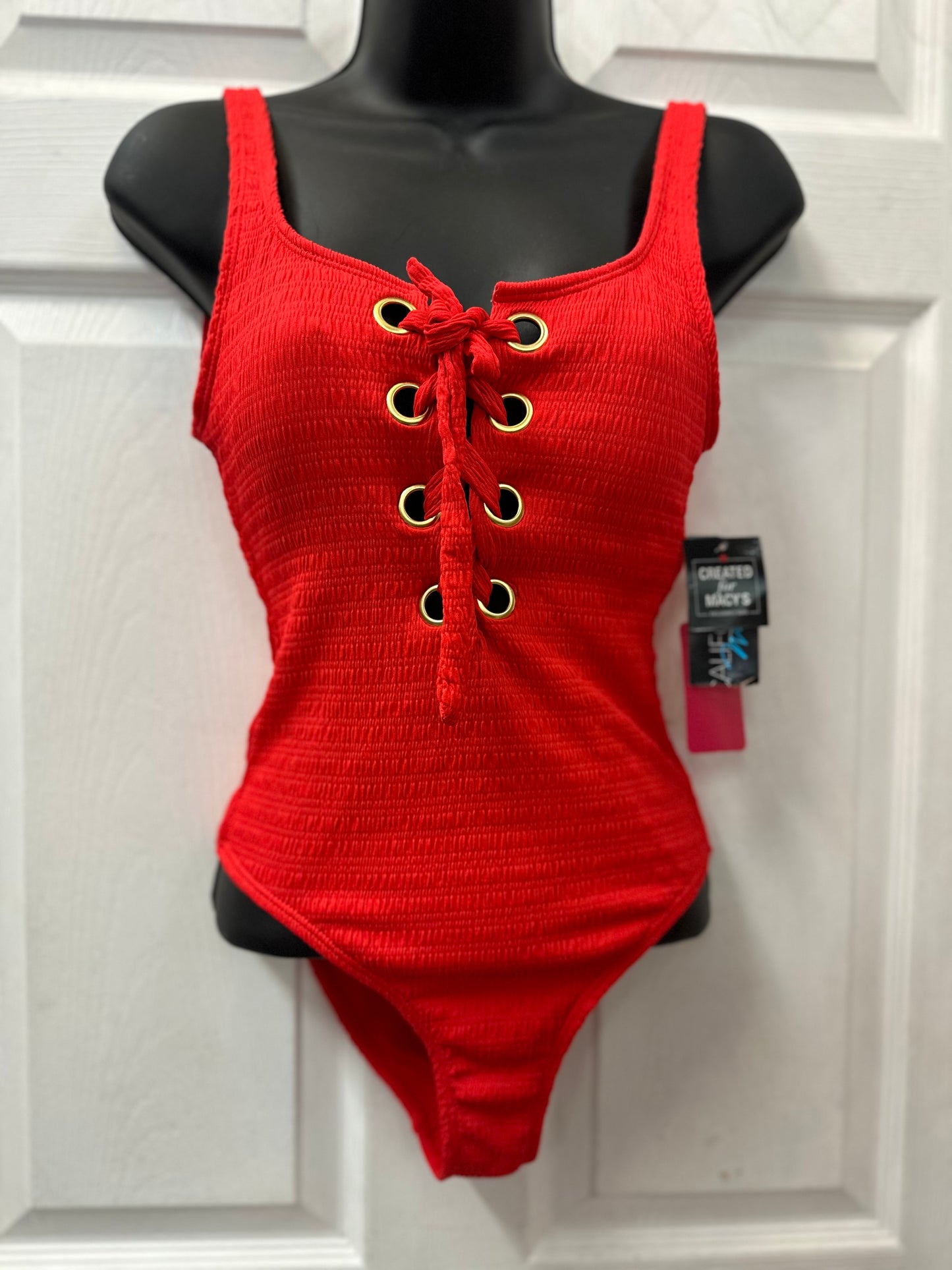 California Waves Red Lace Up One Piece in XS