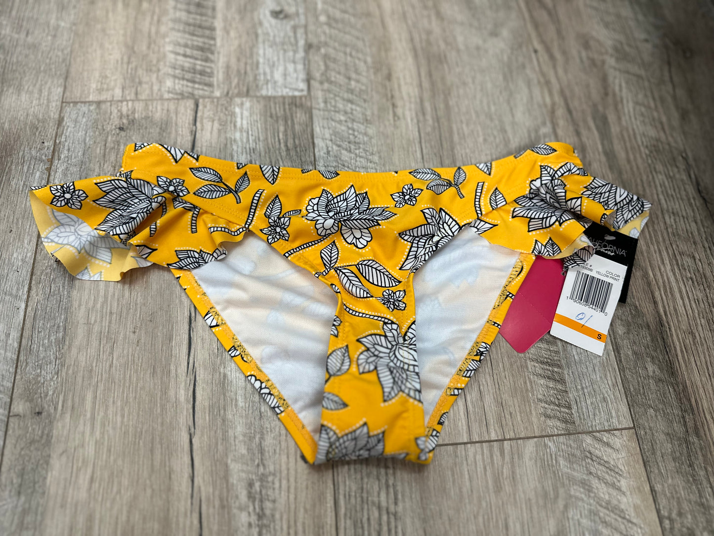 California Waves Yellow Floral Bikini Bottom in S