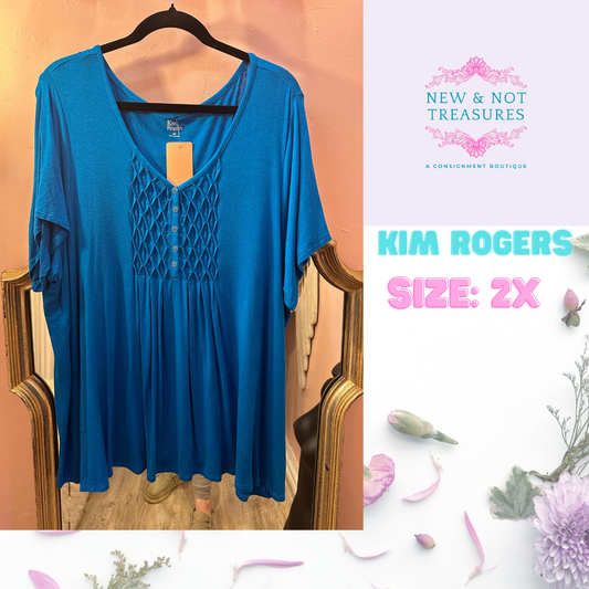 Kim Rogers 2X Royal Blue Short Sleeve Top