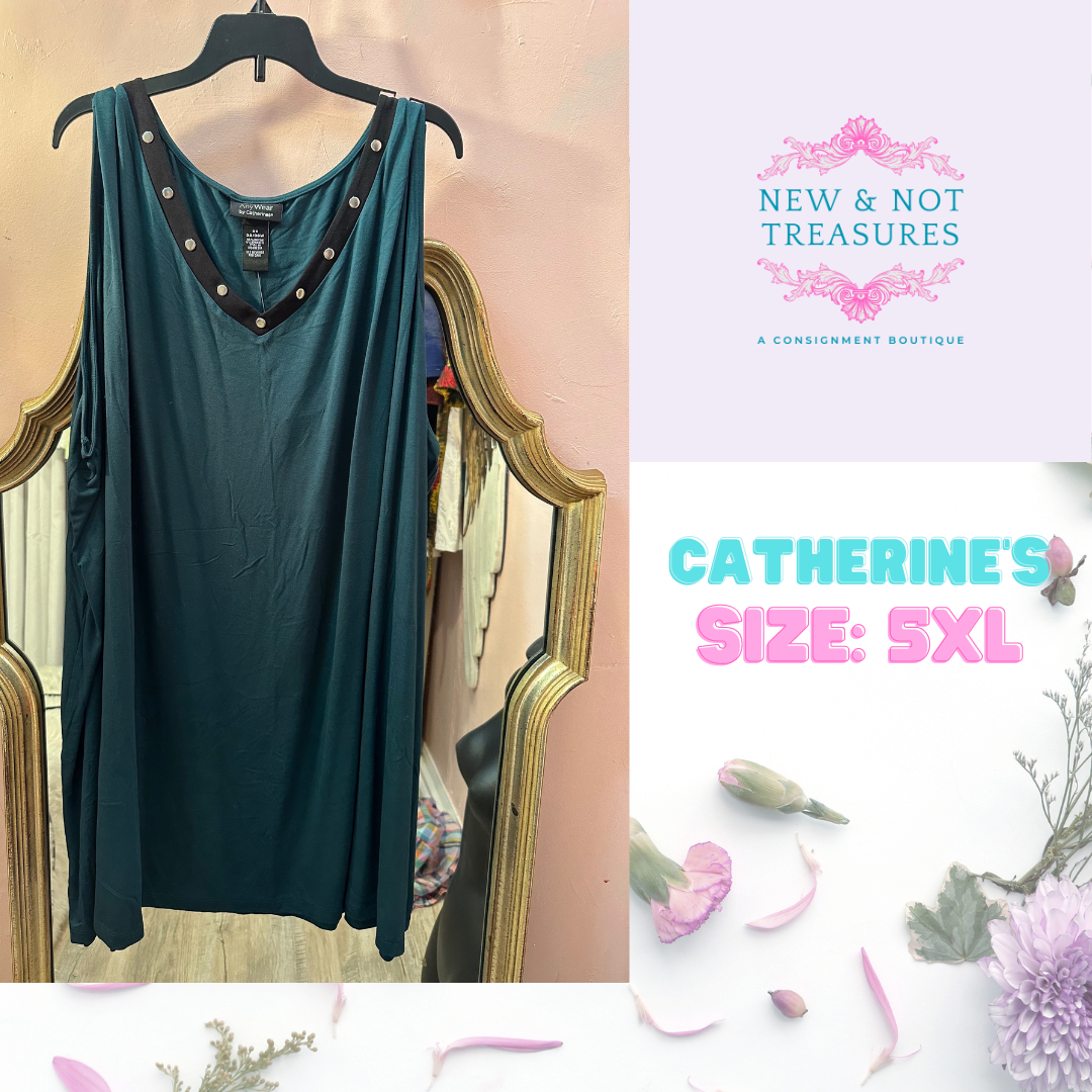 AnyWear by Catherine's 5XL Green Tank with Neckline Features