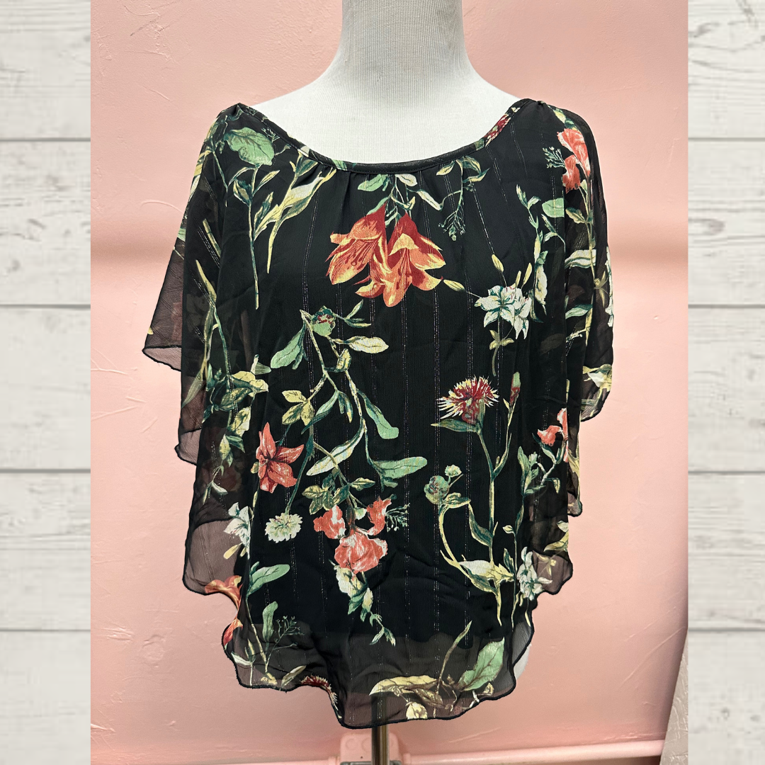 Naif Black Floral Layered Blouse in S