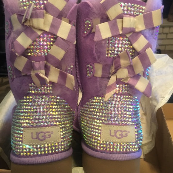 Custom Ugg Bailey Bow, lavender NWB. Size 5. Bling