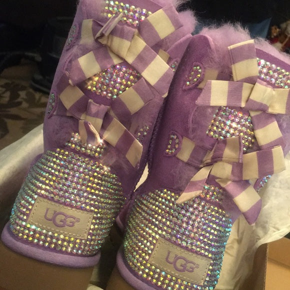 Custom Ugg Bailey Bow, lavender NWB. Size 5. Bling
