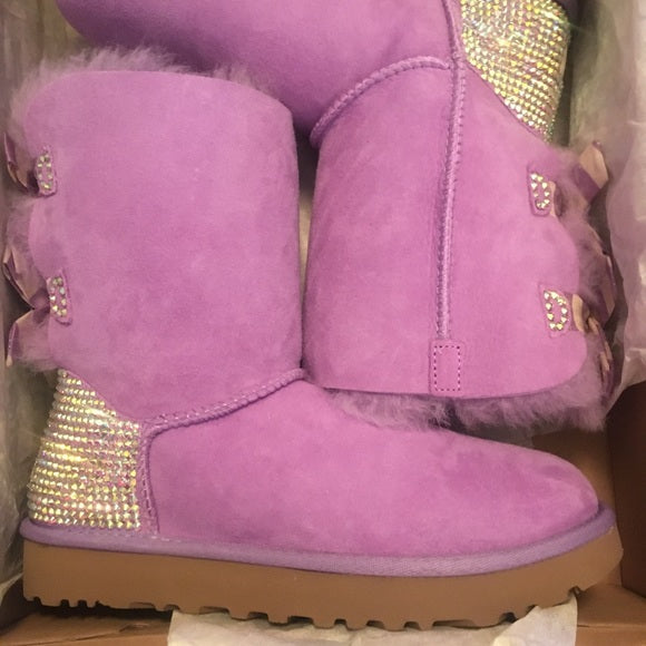 Custom Ugg Bailey Bow, lavender NWB. Size 5. Bling