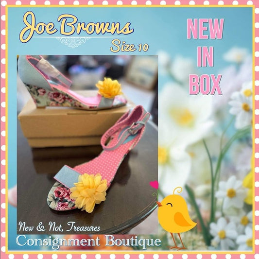 NEW In Box, Joe Browns Blue & Pink Floral Wedge Sandals Womens Size 10 US