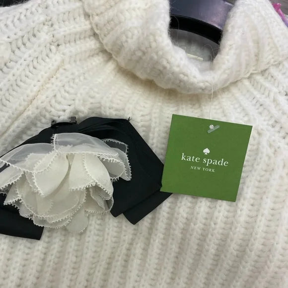 $348 MSRP, Kate Spade, XS. Rosette Bow, Alpaca Wool Turtleneck Sweater. NWT
