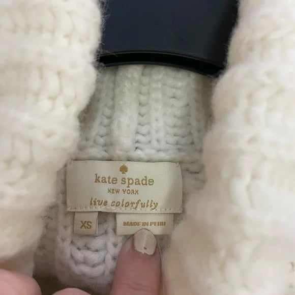 $348 MSRP, Kate Spade, XS. Rosette Bow, Alpaca Wool Turtleneck Sweater. NWT
