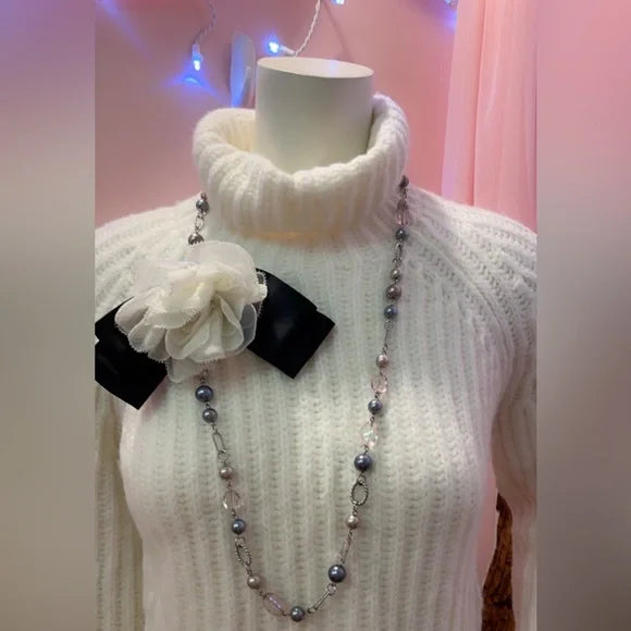 $348 MSRP, Kate Spade, XS. Rosette Bow, Alpaca Wool Turtleneck Sweater. NWT