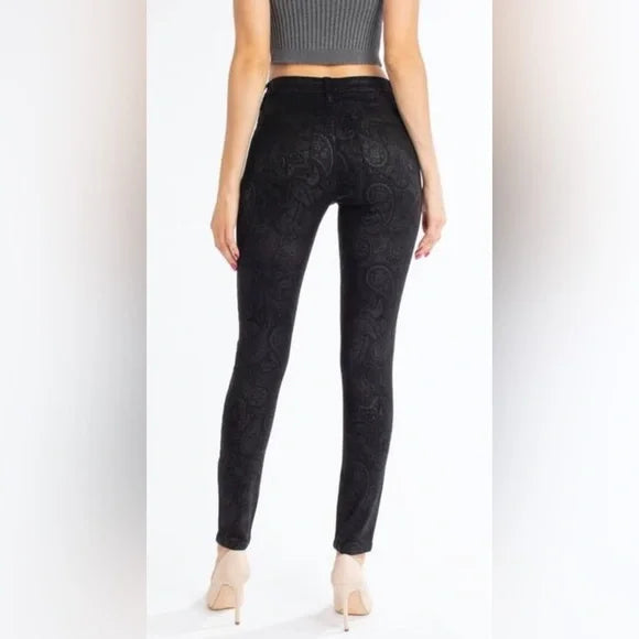 NWT KanCan Paisley Leather Look High Rise Super Skinny Jeans. Size 1 / 24