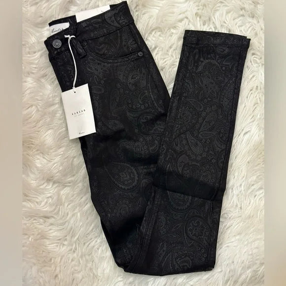 NWT KanCan Paisley Leather Look High Rise Super Skinny Jeans. Size 1 / 24
