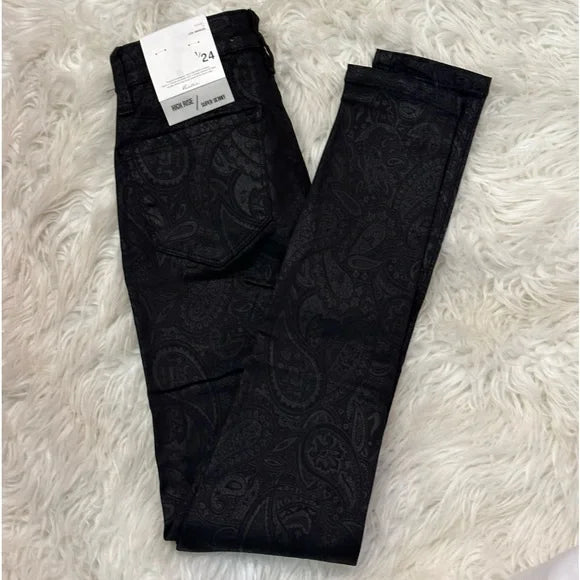 NWT KanCan Paisley Leather Look High Rise Super Skinny Jeans. Size 1 / 24