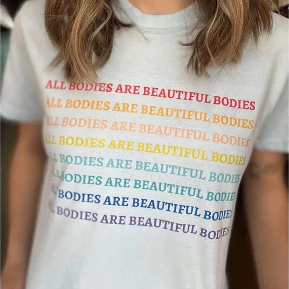 All Bodies Are Beautiful Self Love Graphic Tee, Blue Short sleeve