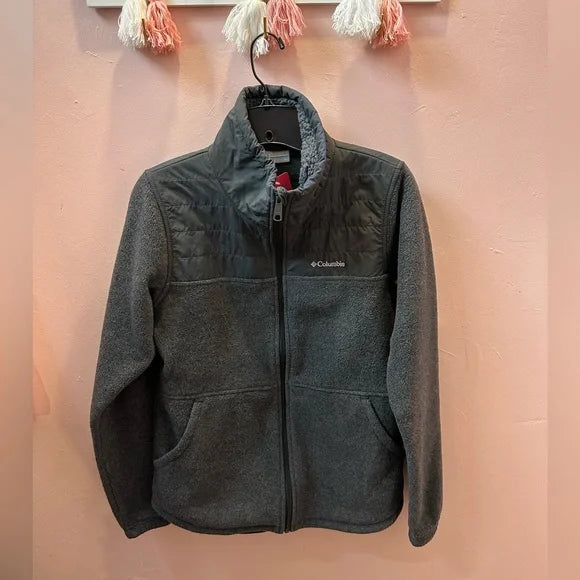 XS Columbia Gray Full Zip Fleece Jacket, with pockets. EUC