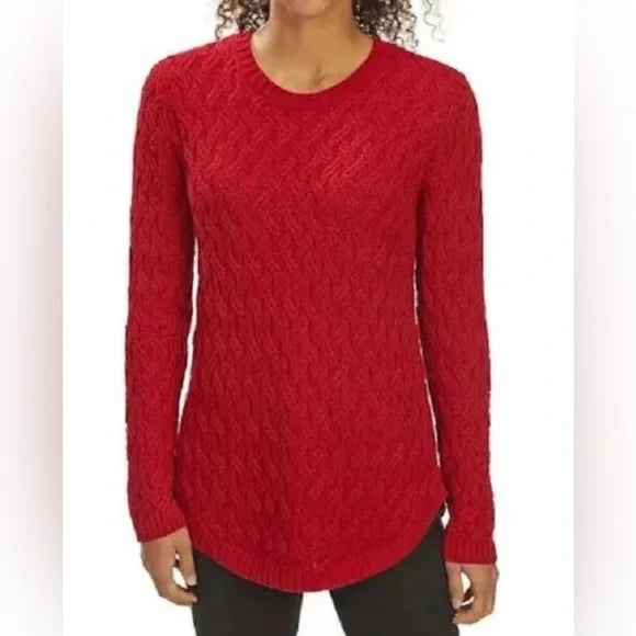 Jeanne Pierre Sweater Size Medium Womens Cable Knit Red Crew Neck Long Sleeves