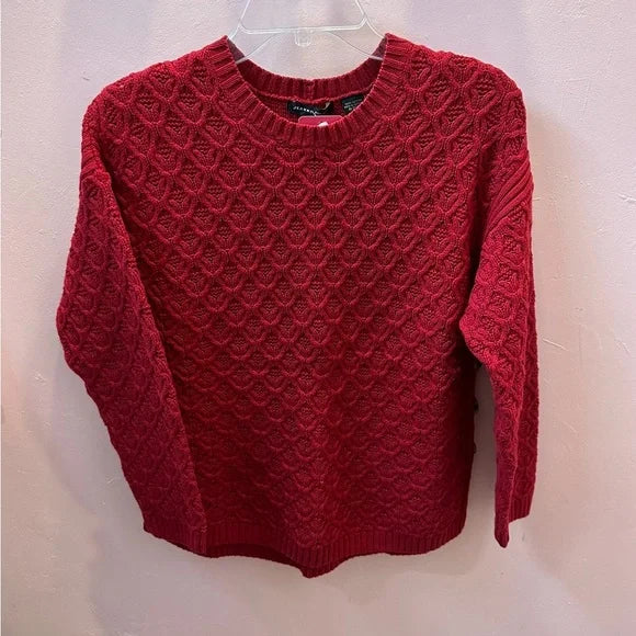 Jeanne Pierre Sweater Size Medium Womens Cable Knit Red Crew Neck Long Sleeves