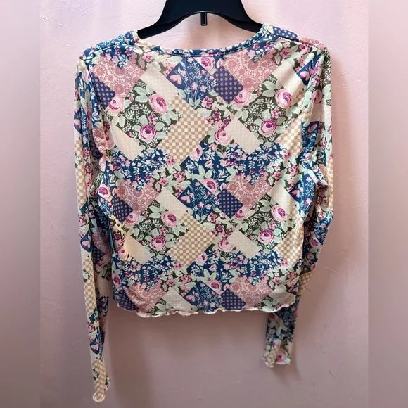 Vanilla Star XL Long Sleeve Floral Print Tee Pink Blue