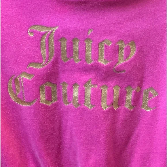 Juicy Couture Pink Velour Hooded Pullover Gold Logo Kids Size 7 EUC Magenta