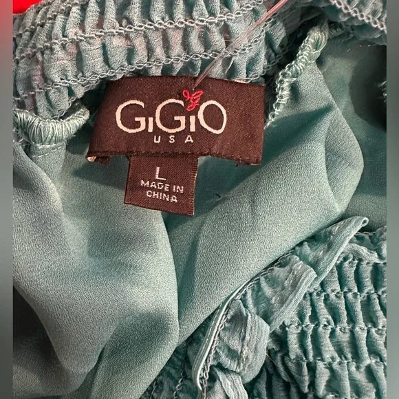 GiGio Aqua Blue Smocked Ruffle Sleeve Women’s Top. Large. EUC