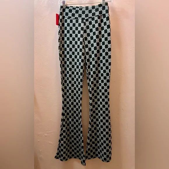 Belle Du Jour, Medium Black Gray Pull on Knit Bell Bottom Pants