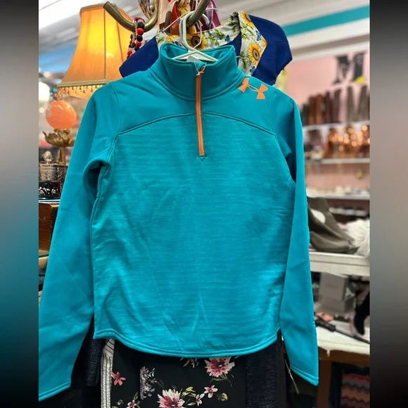 Under Armor Cold Gear Size YLG Turquoise Blue 1/4 Zip Pullover Jacket NWT $50