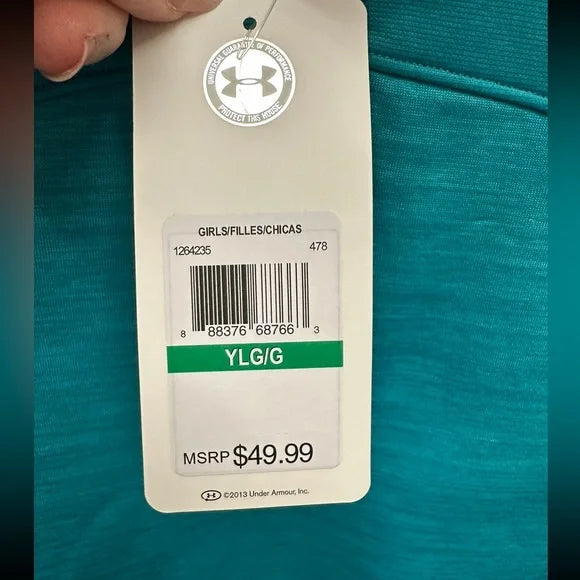 Under Armor Cold Gear Size YLG Turquoise Blue 1/4 Zip Pullover Jacket NWT $50