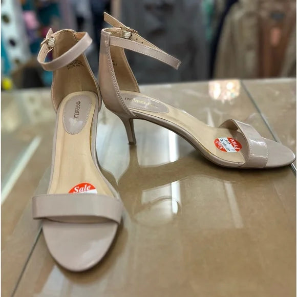 Marbella Milan Nude Open Toe Ankle Strap Kitten Heels Size 11. EUC Worn