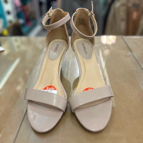 Marbella Milan Nude Open Toe Ankle Strap Kitten Heels Size 11. EUC Worn