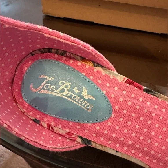 NEW In Box, Joe Browns Blue & Pink Floral Wedge Sandals Womens Size 10 US