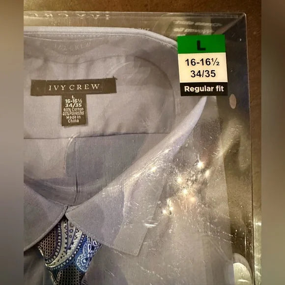 NWT IVY CREW Men’s Blue Paisley Dress Shirt Tie set L 16-16,5 34/35 Regular Fit