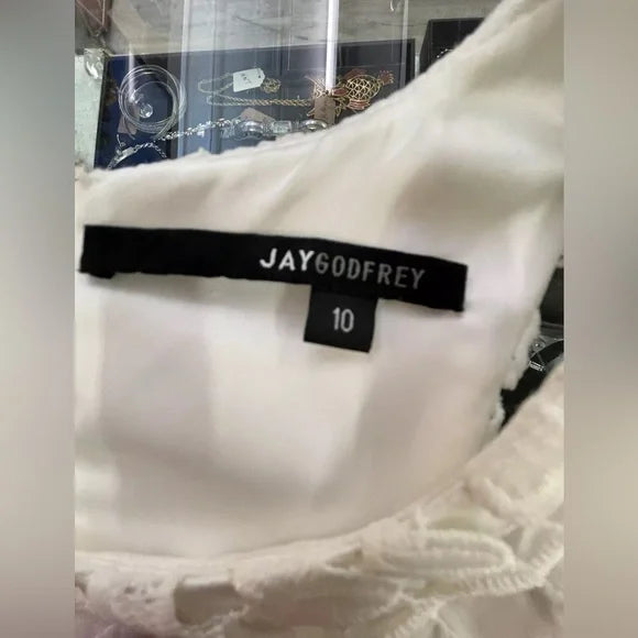 $328 Jay Godfrey, 10. White Lace Purple Floral Sleeveless Fit & Flare Dress EUC