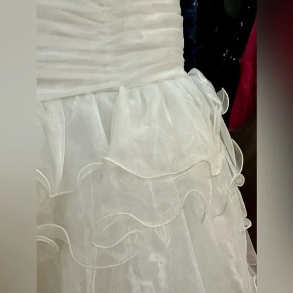 Le Gala by Tony Bowls White Mermaid Formal Prom Wedding Pageant Dress Size 2 EuC