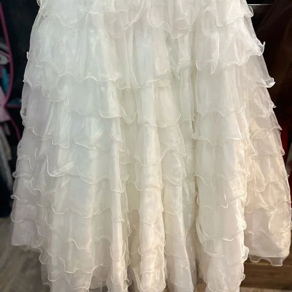 Le Gala by Tony Bowls White Mermaid Formal Prom Wedding Pageant Dress Size 2 EuC