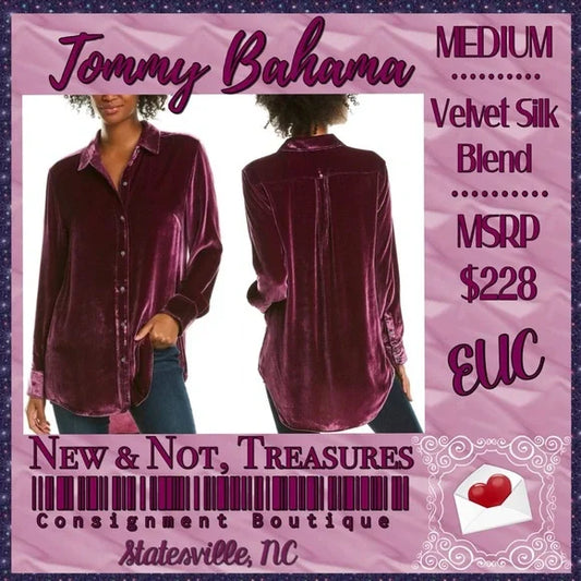Tommy Bahama Velvet Sands Silk Blend LS Shirt Beet Red M $225 EUC
