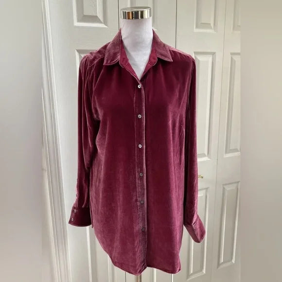 Tommy Bahama Velvet Sands Silk Blend LS Shirt Beet Red M $225 EUC