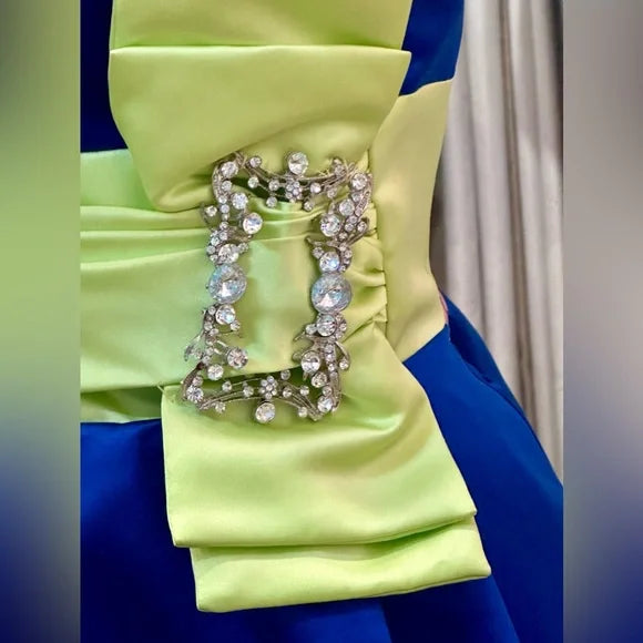 Hanna S Size 4. Blue & Lime Green Strapless Semi Formal Dress