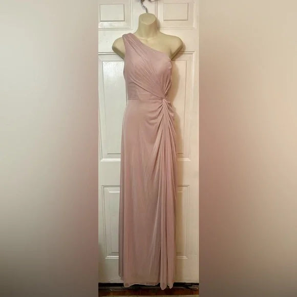Azazie Brooke Chiffon Bridesmaid Formal One Shoulder Dress Size A10 Petal Pink