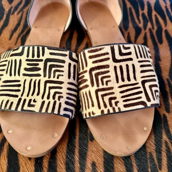 Madewell Thea Tan Calf Hair Geometric Strap Flat Sandals Womens Size 8 D’Orsay