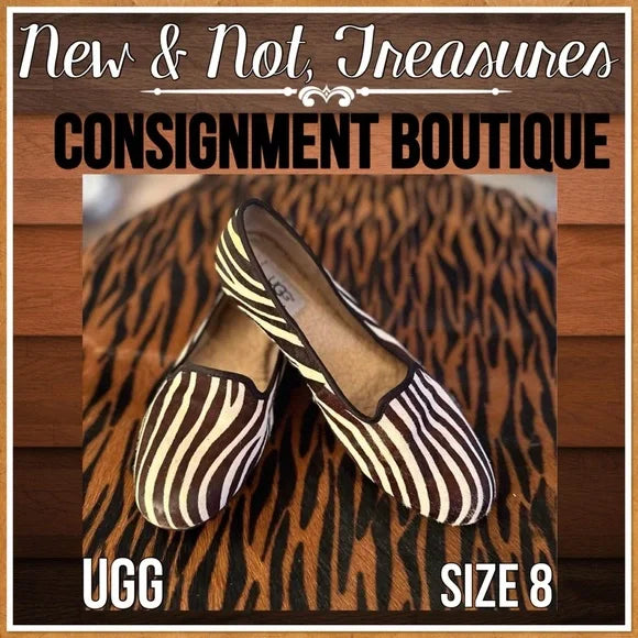 UGG Australia Zebra Exotic Calf Hair Loafer Flats Fur Sheepskin Lined Sz 8