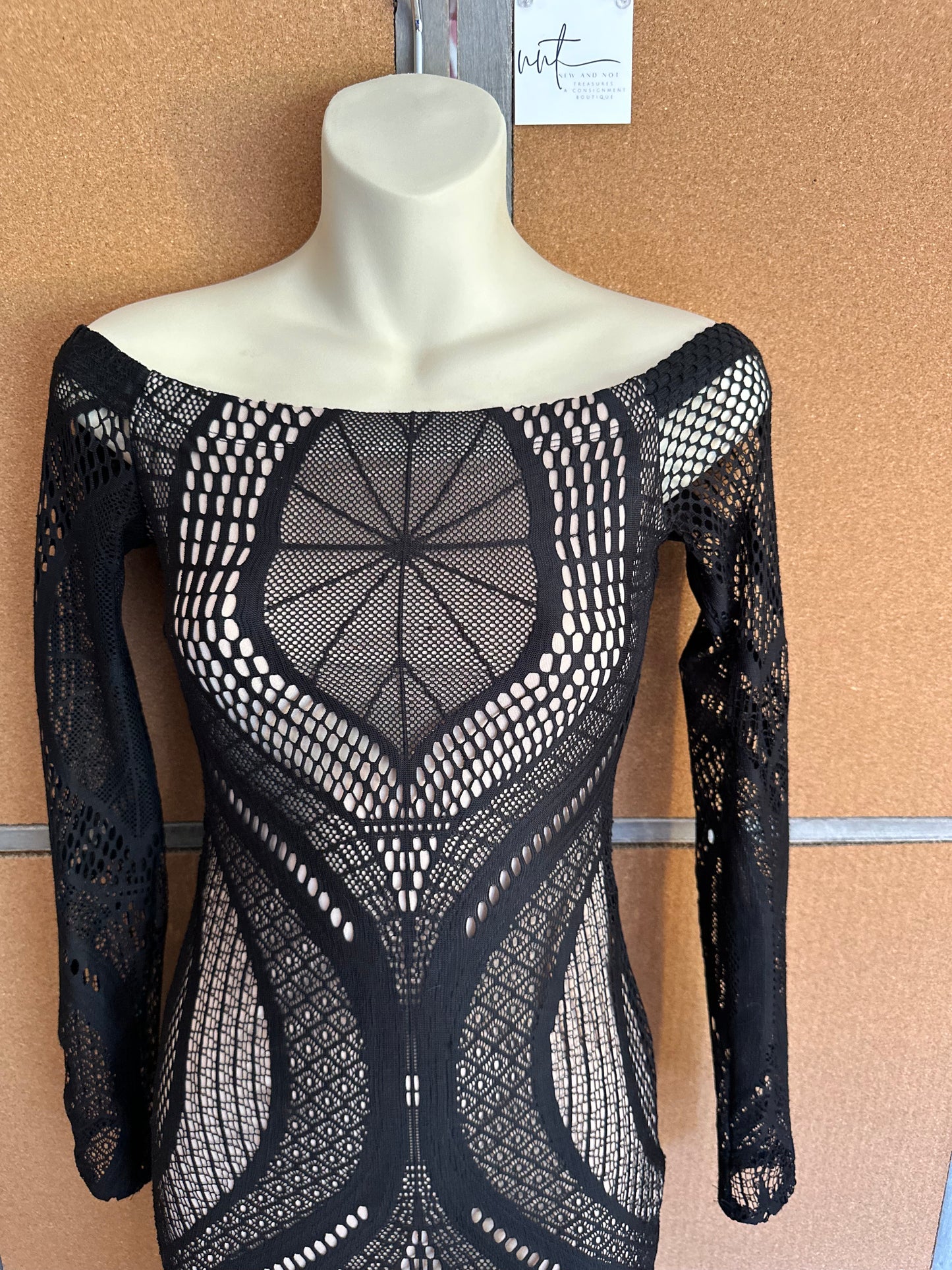 GBG Los Angeles “Spiderella” Nude/ Black Lace Web Dress Costume – Size XS