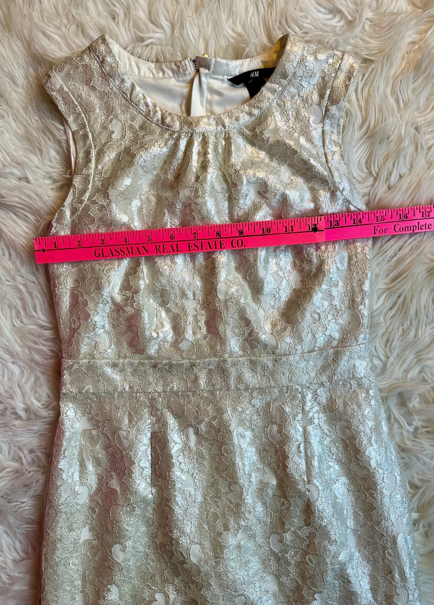 H&M Ivory Metallic Lace Sleeveless Sheath Special Occasion Dress Women’s Size 6