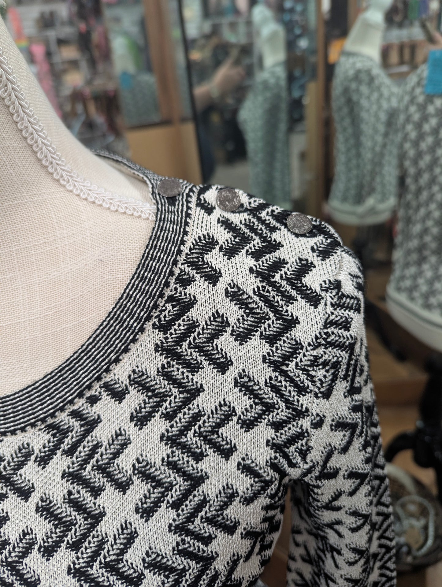 St John Black and White Geometric Patterned Sweater in P