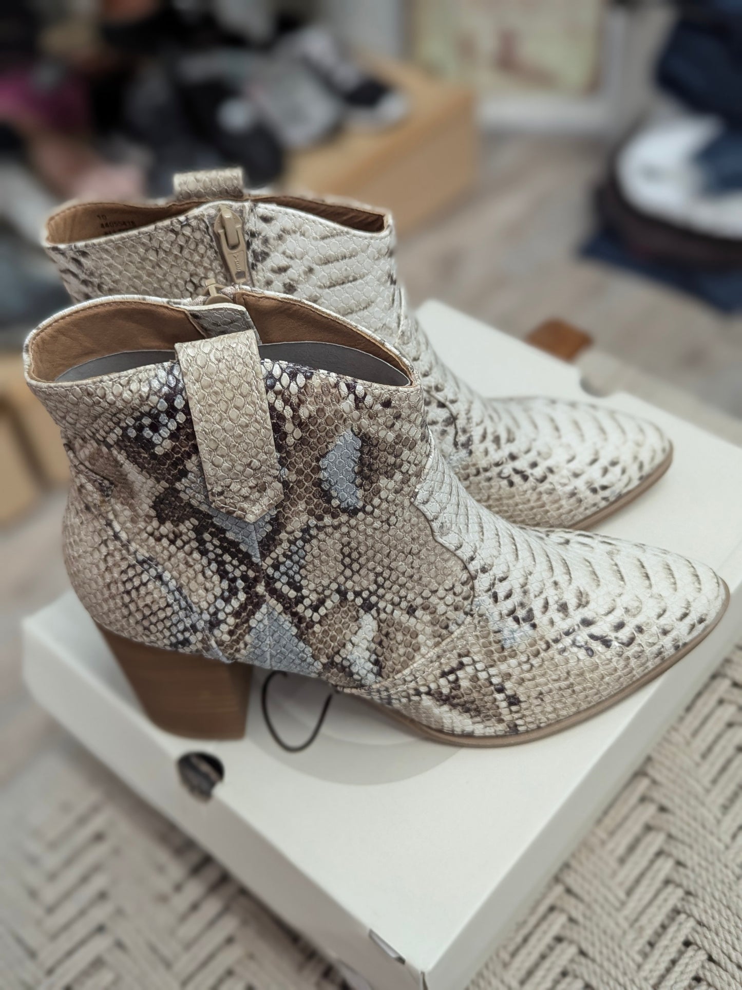 Cato Comfort Snakeskin Block Heel Booties Size 10 | Faux Leather Ankle Boots NIB