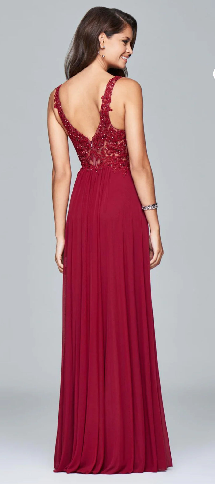 Faviana Style 8000 Merlot Lace V-Neck Formal Gown Size 6 | Evening Dress EUC