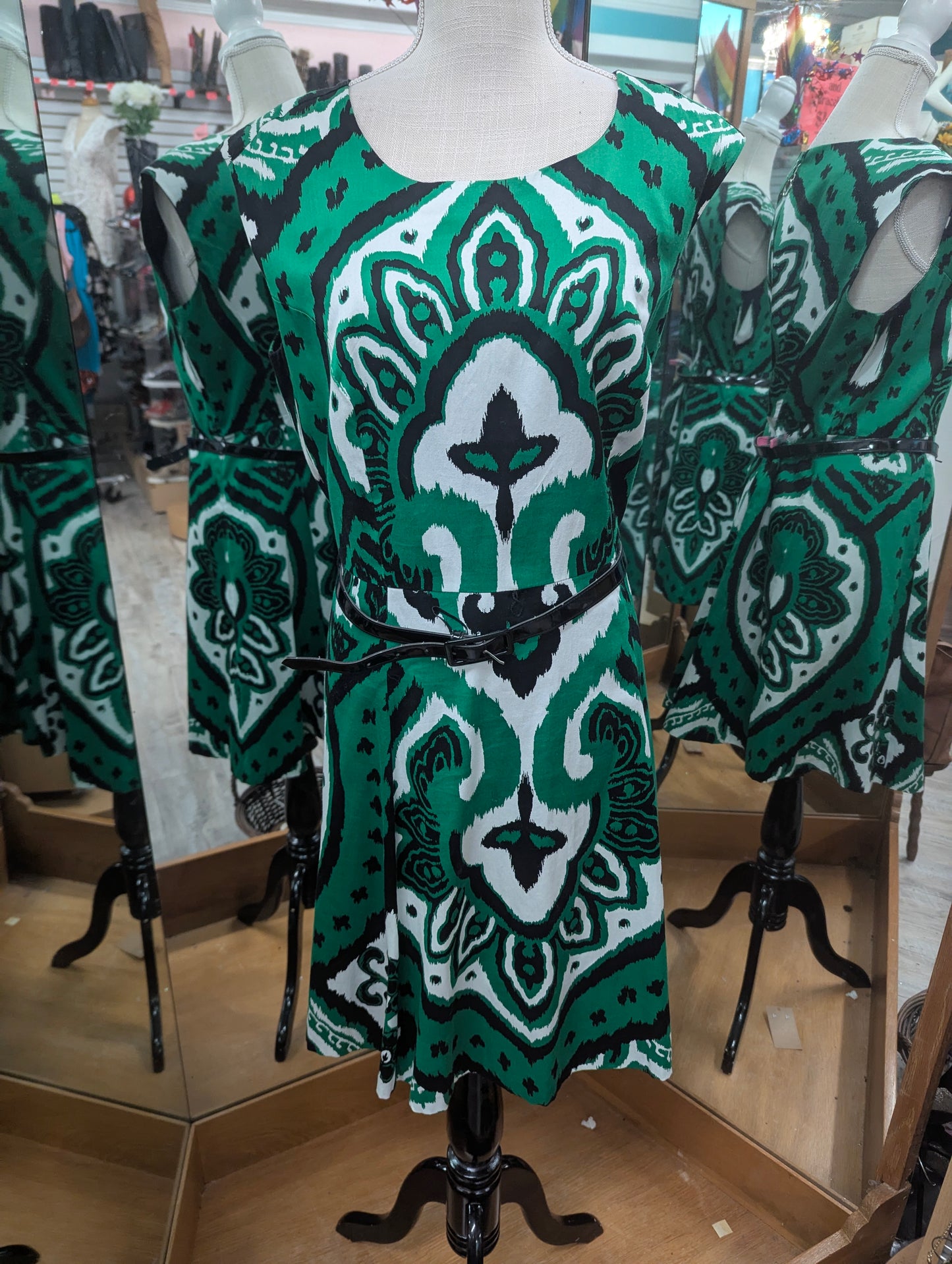 INC Green and Black Dress in 14
