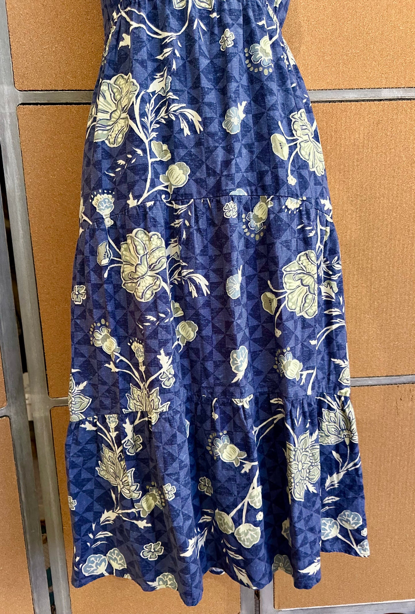 Sonoma Blue Floral Midi Dress Small – Tiered Hi-Lo Hem, Pockets, Adjustable Straps