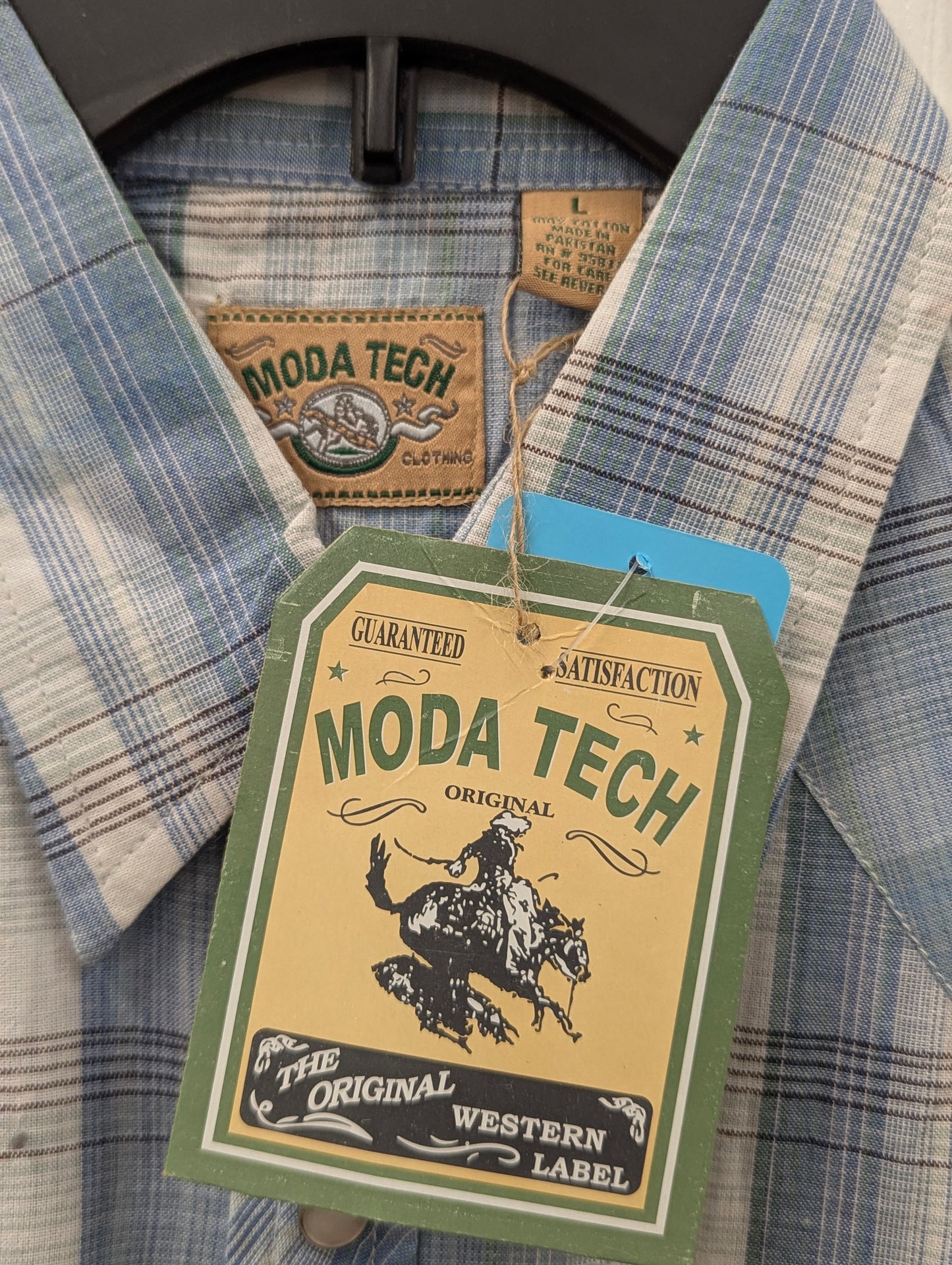 Moda Tech Dark Blue Plaid Pearl Snap Short Sleeve in M
