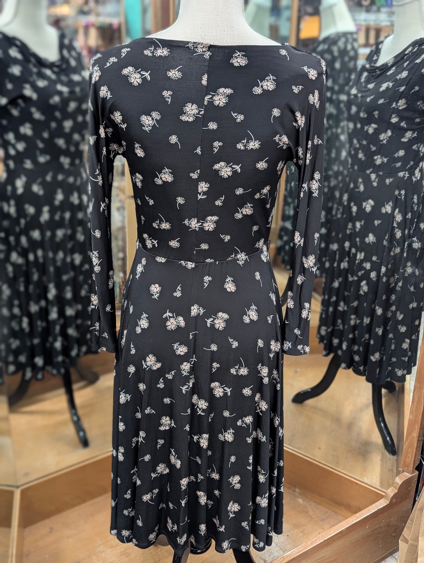 Max Mara Black Floral Cowl Neck Long Sleeve Dress in S