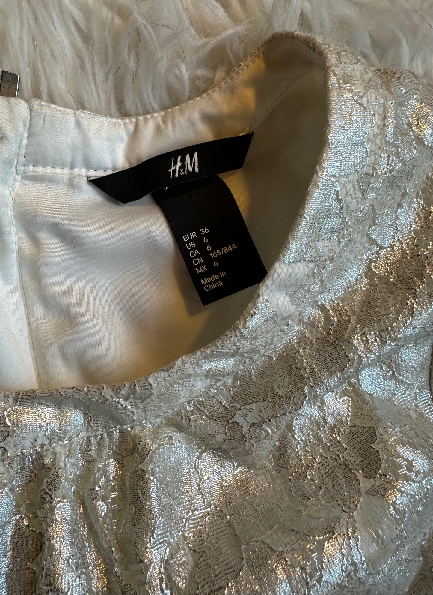 H&M Ivory Metallic Lace Sleeveless Sheath Special Occasion Dress Women’s Size 6