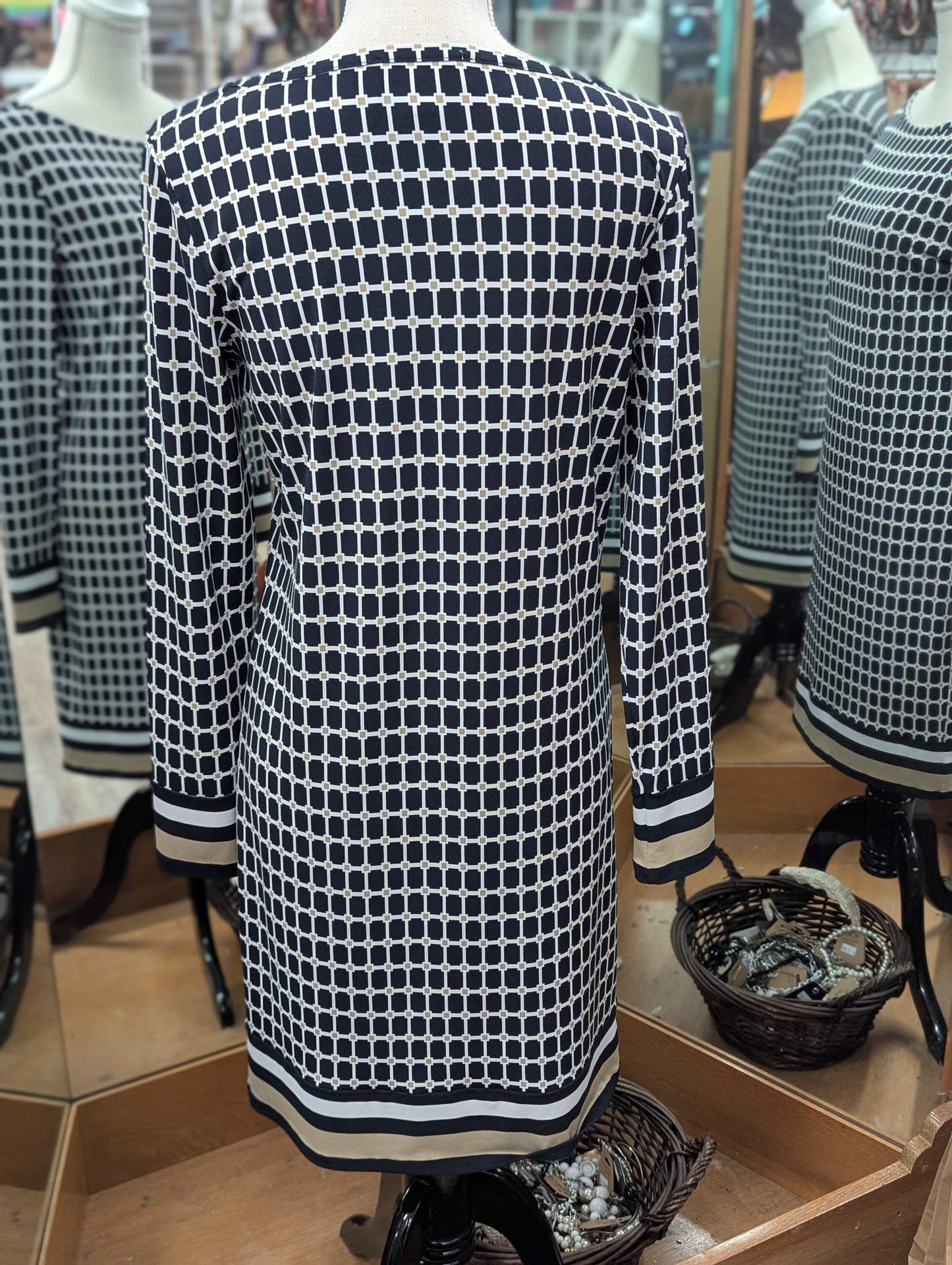 Michael Kors Black and Gold Geometric Pattern Long Sleeve Dress in S