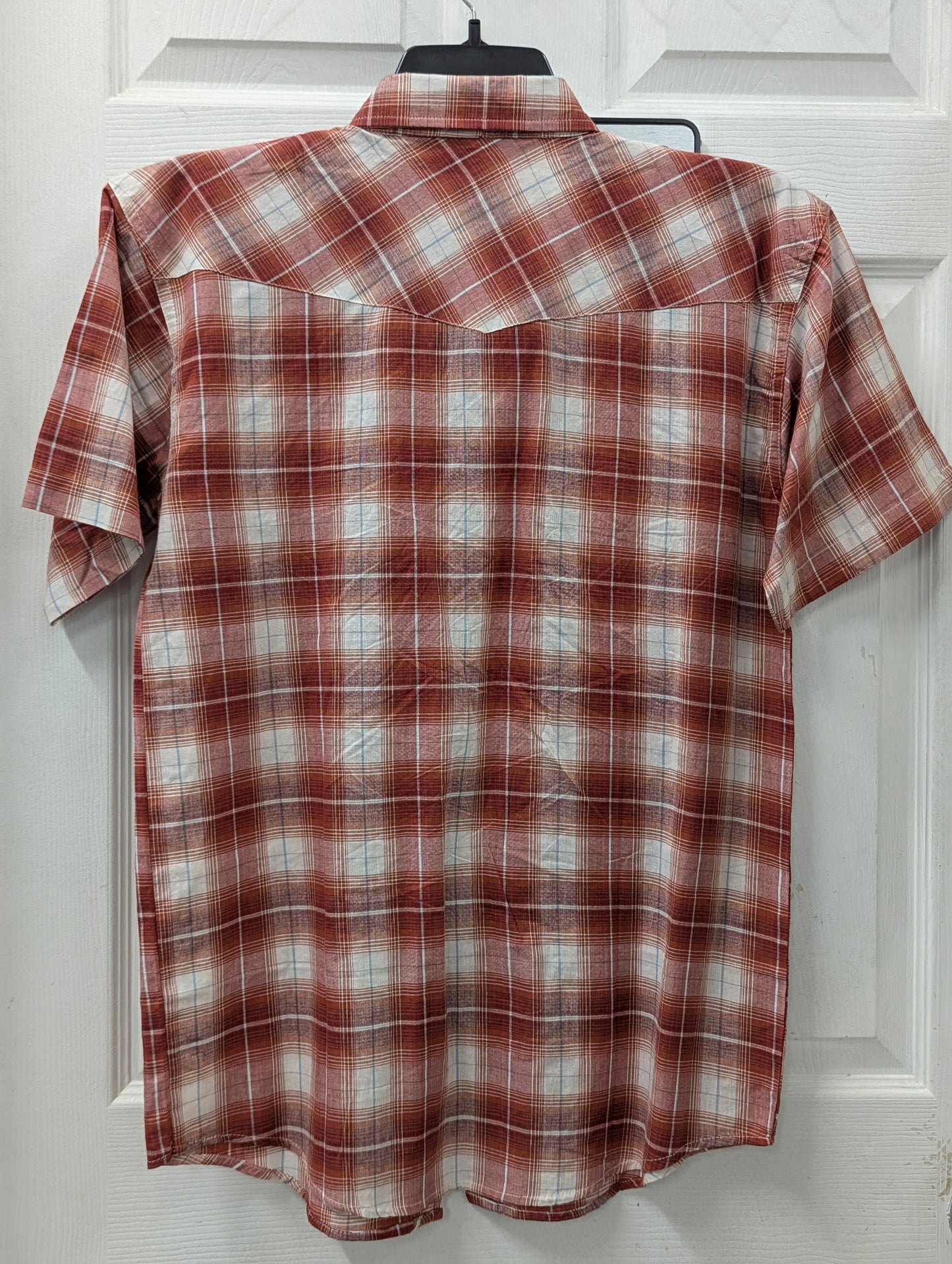 Moda Tech Red Plaid Pearl Snap Short Sleeve in M